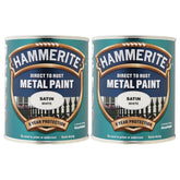 2X Hammerite Satin White Paint 750ml Tin Paint